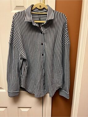 Textured Striped Collared Top in Brown and blue